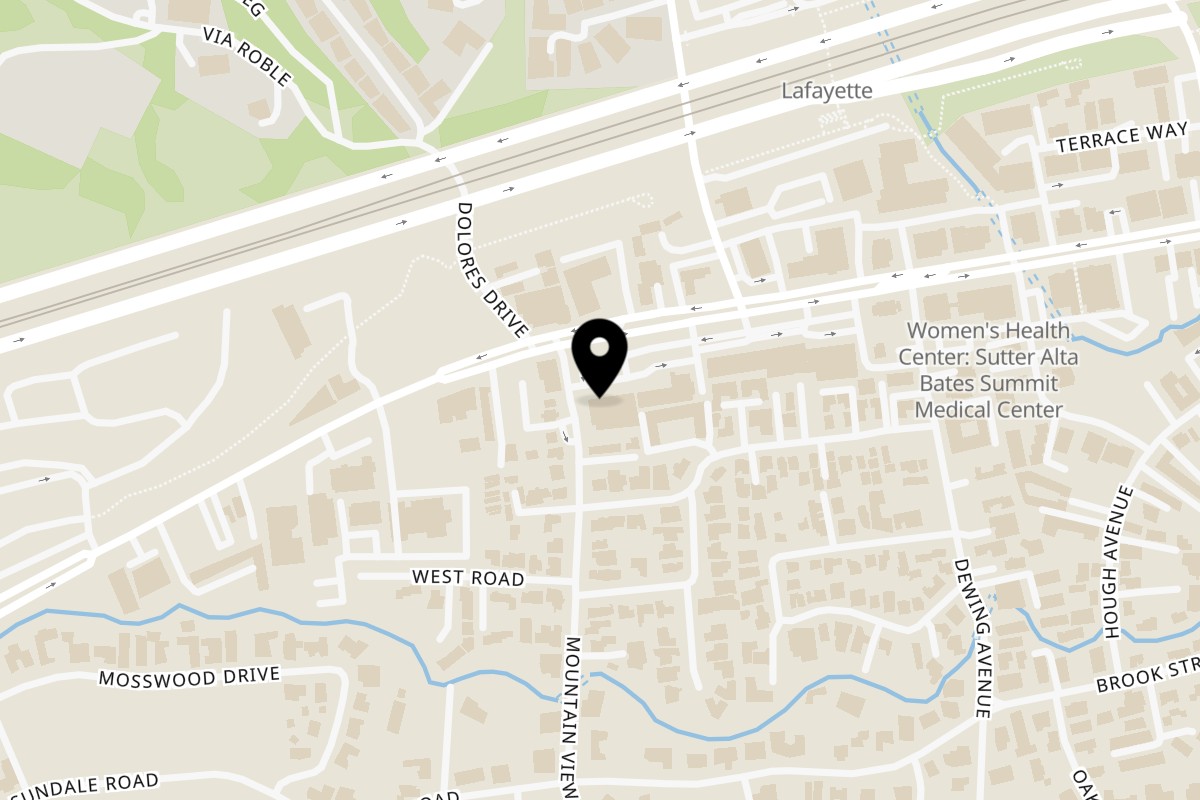 Map showing the location of Kabab Burger Mediterranean Grill on 3647 Mount Diablo Blvd in Lafayette